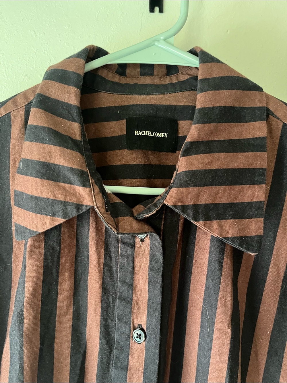 Rachel Comey Brown and Black Vertical Stripe Button-Down Shirt w Lace-Up Sides